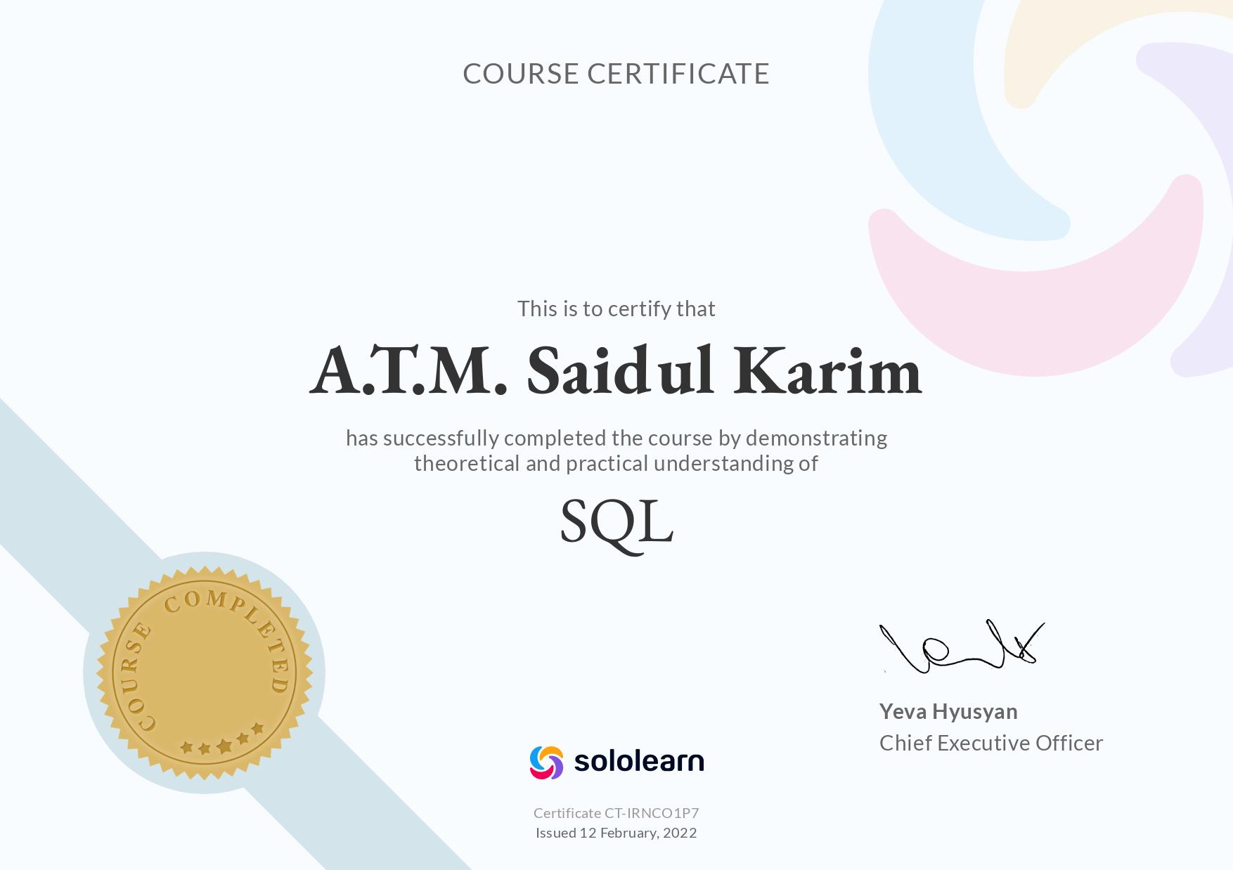 SQL, Sololearn